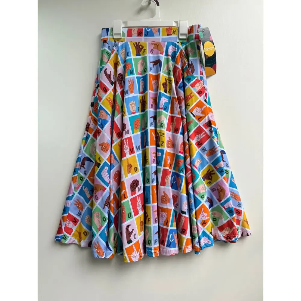 Svaha USA ASL Sign Language Alphabet Organic Cotton Twirl Skirt Pockets XS NWT